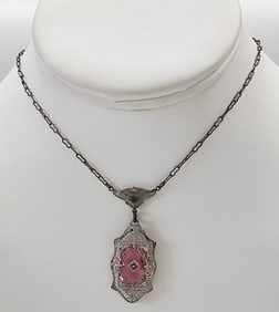 Art Deco Pink Camphor Glass Necklace