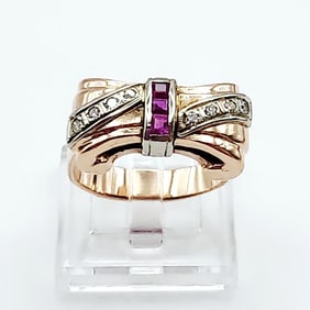 14K Rose Gold Diamonds & Ruby Ring 7.4 Grams