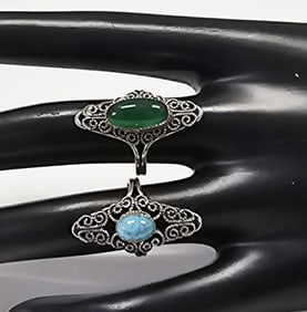 Pair of Vintage Beau Sterling Silver Stone Rings