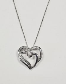 Sterling Silver Diamond Heart Necklace 4.6 Grams