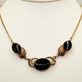 12K Gold Filled Onxy Necklace 9.4 Grams