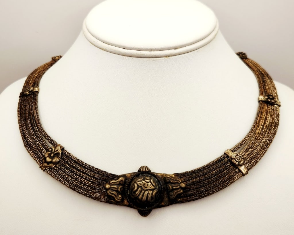 Rajasthani Silver Collar 4 Strand Snake Chain: Necklace Necklace is 15".Silver tone necklace is unmarked.