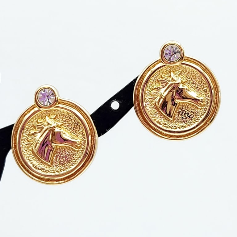 Burberry Gold Tone Horse Head & Crystal Post (1 of 5)