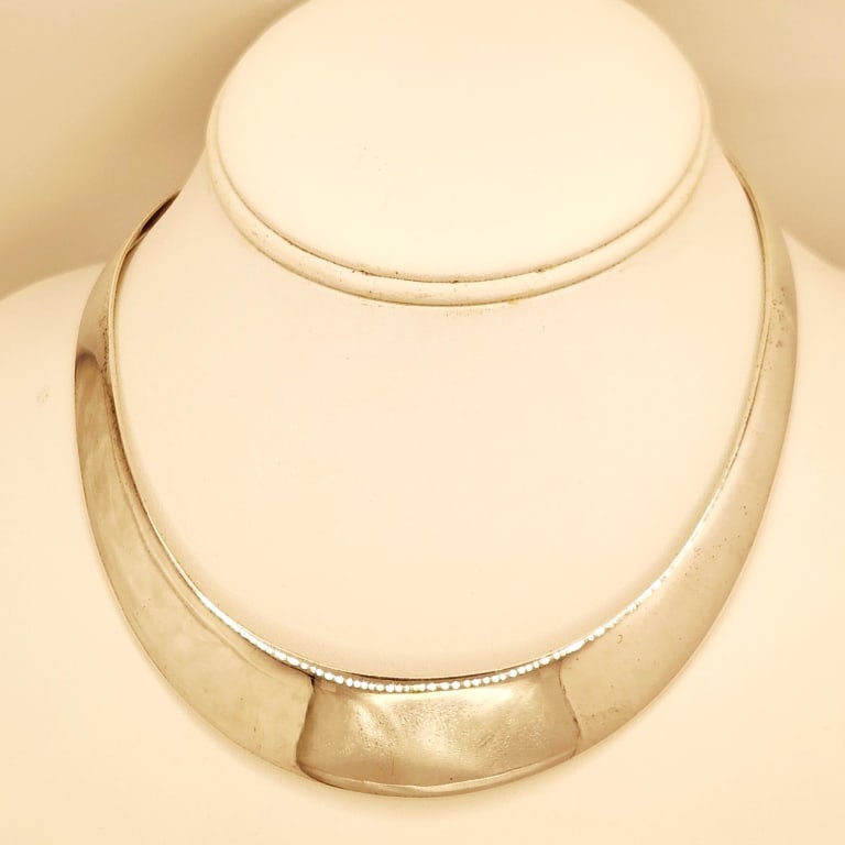 925 Sterling Necklace 58.5 Grams: Sterling choker collar, Mexico.