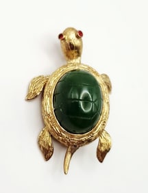 Vermeil Jade Turtle Pin Pendant 13.2 Grams