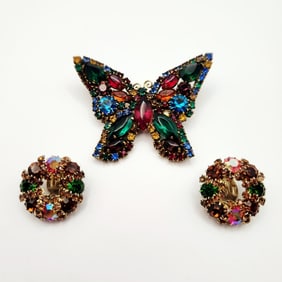 Weiss Multi-Colored Rhinestone Butterfly Brooch
