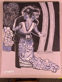 Contemporary Stylized Painting of a Couple, Signed