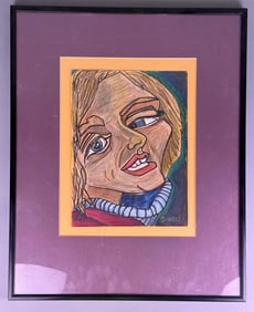 Contemporary Colored Pencil Portrait Drawing, Sign