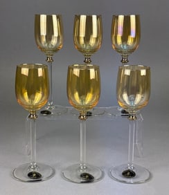 A Set of Six Cristalleria F.lli Fumo Amber Gold Wi