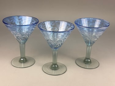 Three Home Studio Cobalt Blue Swirl Martini Glasse