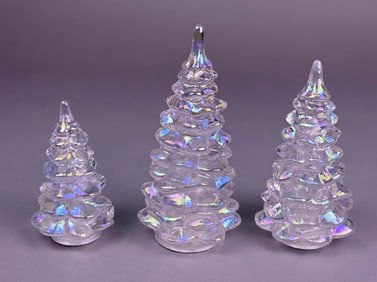 A Graduated Set of Three Iridescent Glass Christma