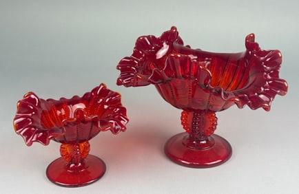 A Pair of Fenton for L.G. Wright Ruby Red Ruffled
