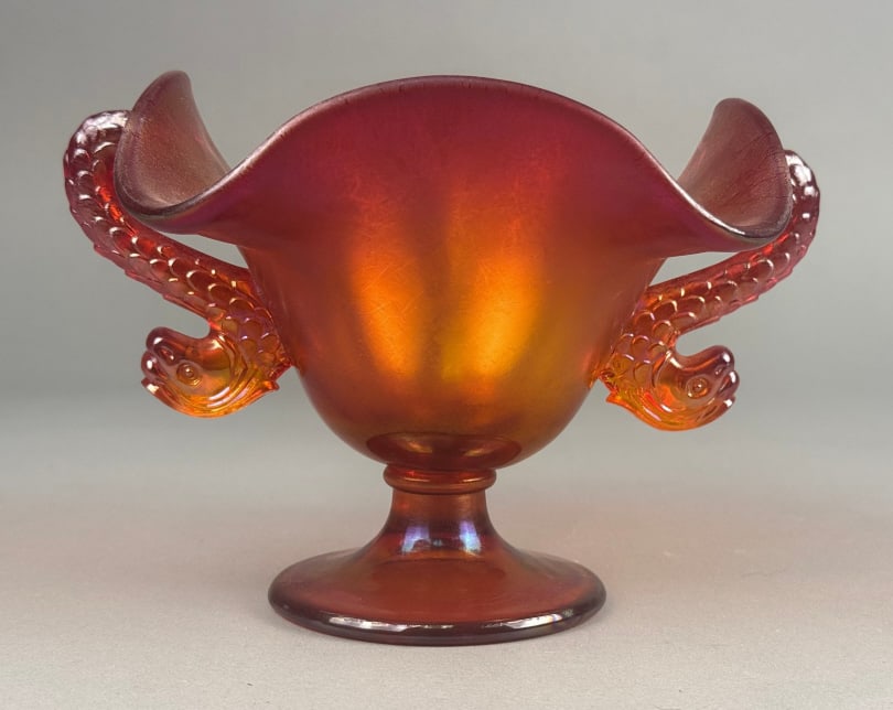 Fenton Ruby Red Carnival Stretch Glass Dolphin Han (1 of 6)
