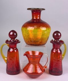 A Collection of Blenko Amberina Crackle Glass, inc