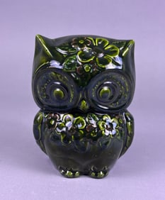A Mid-Century Style Green Glazed Ceramic Owl Lidde