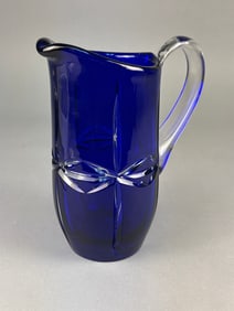 A Bohemian Cut to Clear Cobalt Blue Glass Pitcher