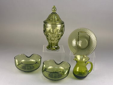 A Group of Five Westmoreland Glass Ashburton Olive