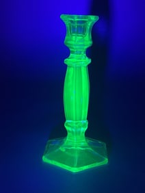 A Single Fenton Uranium Vaseline Glass Candlestick