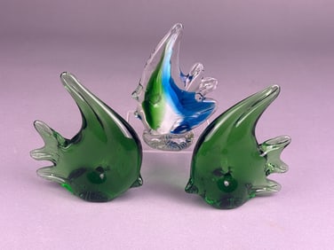 A Set of Three Modern Art Glass Fish Sculptures, c