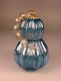 Glitzhome 8.5" Blue Handblown Glass Pumpkin