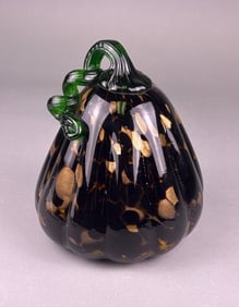 Pumpkin Hand Blown Art Glass Gold Glitter Tortoise