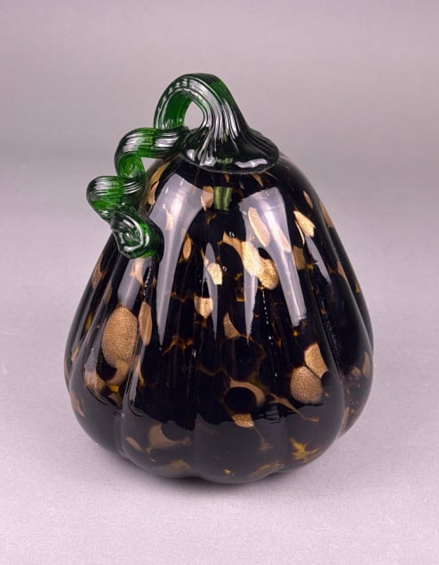 Pumpkin Hand Blown Art Glass Gold Glitter Tortoise (1 of 4)