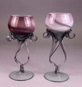 A Pair of Krosno Polish Hand Blown Amethyst Art Gl
