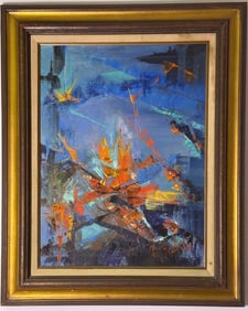 An Abstract Oil Painting on Canvas, Signed D. Bake