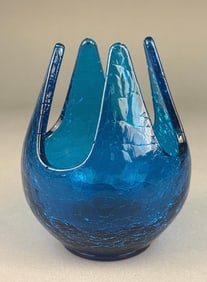 Mid-Century Modern Viking Bluenique Crackle Glass