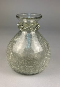 A Hand Blown Crackle Glass Vase with Applied Twist