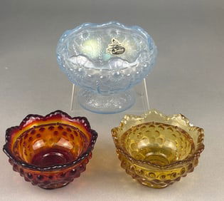Three Vintage Fenton Glass Hobnail Bowls, includin