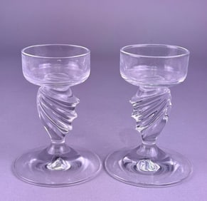 A Pair of Modern Clear Glass Twisted Stem Candle H