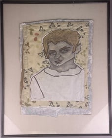 Framed Contemporary Mixed-Media Portrait of a Youn