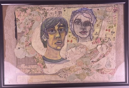 A Framed Contemporary Mixed-Media Collage of Two P