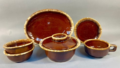 A Six-Piece Collection of Hull Brown Drip Glaze Ov