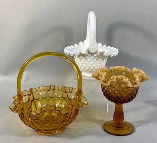 Three Fenton Glass Items: Two Baskets and a Compot