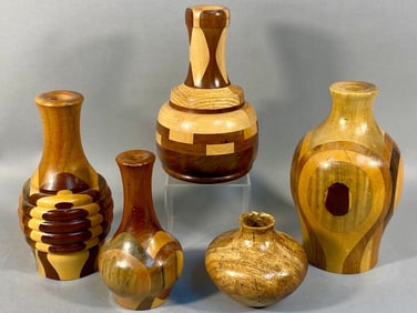 A Collection of Modern Segmented Wood Turned Vesse
