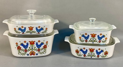A Set of Four Corning Ware 'Country Festival' Cass