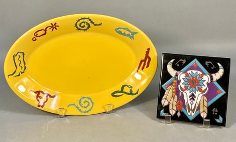 A Coors China Goldenrod Southwestern Platter and a