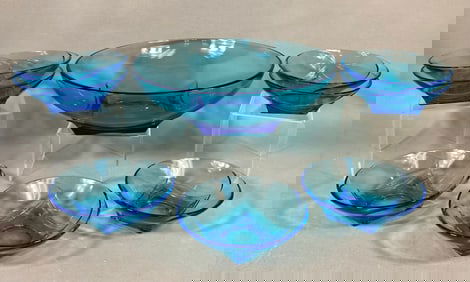 A Seven-Piece Hazel Atlas Capri Aqua Glass Salad S