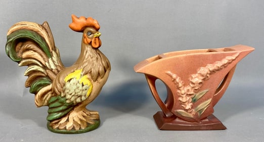 A Roseville Foxglove Planter and a Hand-Painted Ce