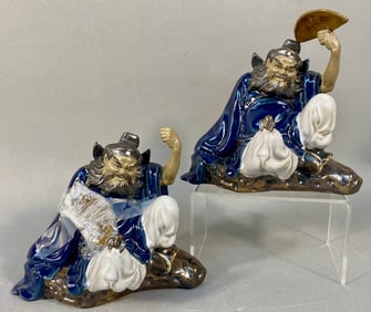A Pair of Chinese Glazed Ceramic Mudmen Figurines