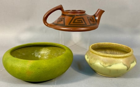 A Clifton Art Pottery Teapot and Two Art Pottery B
