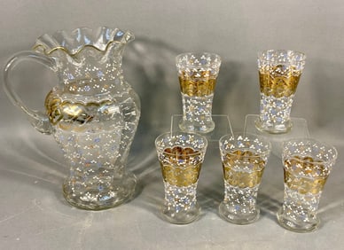 A Victorian Hand-Painted Clear Glass Drinking Set,