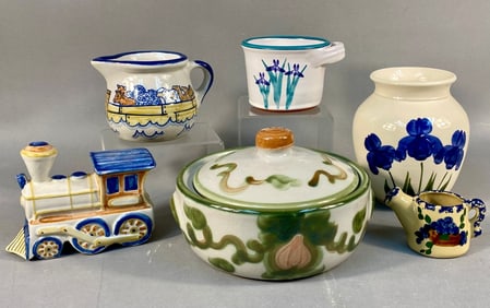 A Group of Six American Folk Art Glazed Ceramic Po
