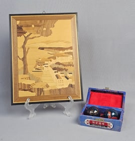 A Vintage Marquetry Wall Art Inlaid Wood Scene and