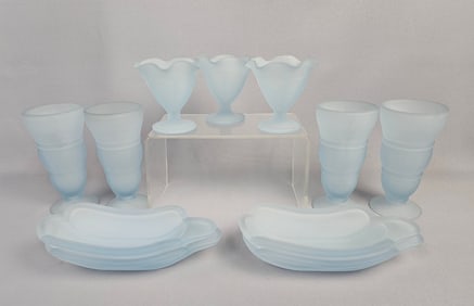 A Set of Thirteen Indiana Glass Frosted Blue Fount