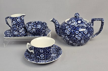 A Six-Piece Burleigh Blue Calico Tea or Breakfast
