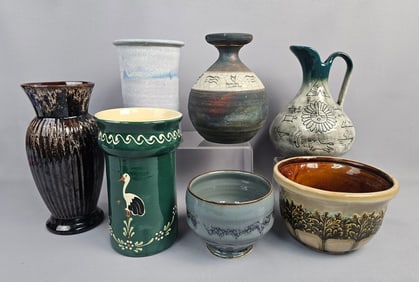 A Group of Seven Diverse Glazed Ceramic Pottery It