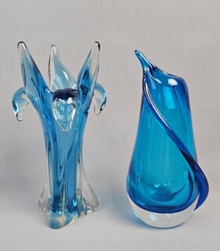 A Pair of Abstract Blue Art Glass Vases